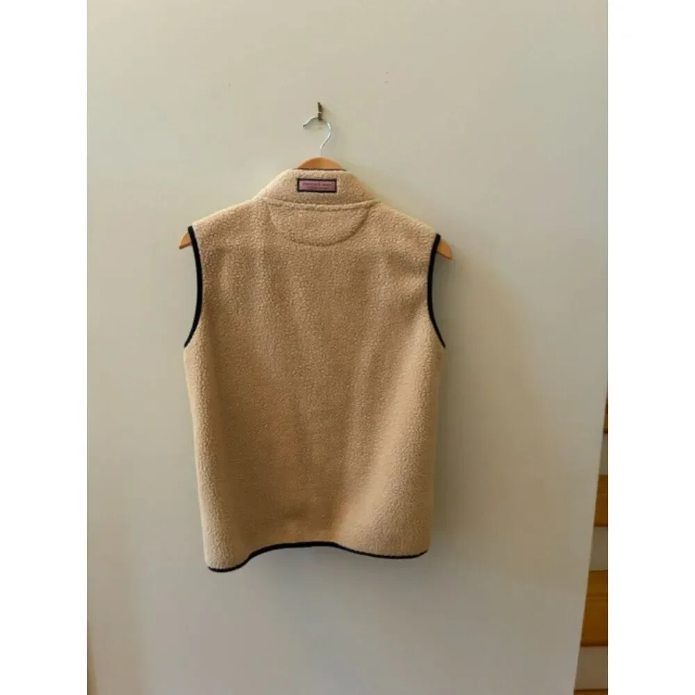 Vineyard Vines Sherpa Fleece Vest | Kids XL (18) | Navy & Cream | EUC